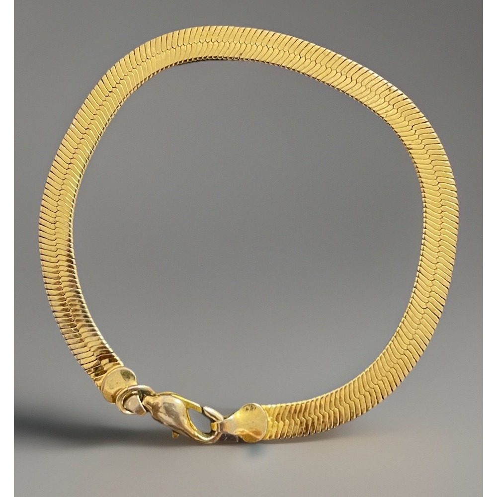 Vintage Gold Tone Herringbone Chain‎ 7 1/2 inches Bracelet Lobster Clasp